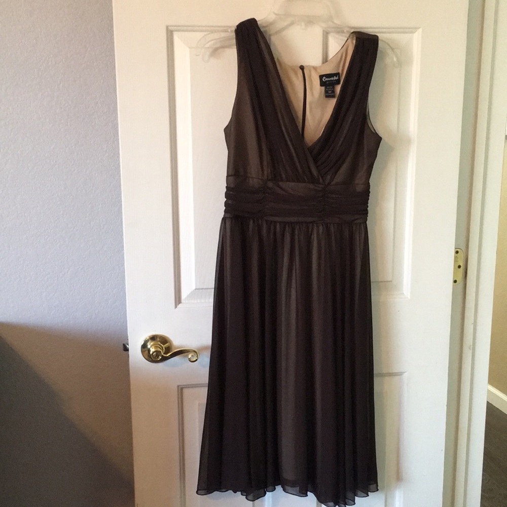 Brown sheer layered formal dress